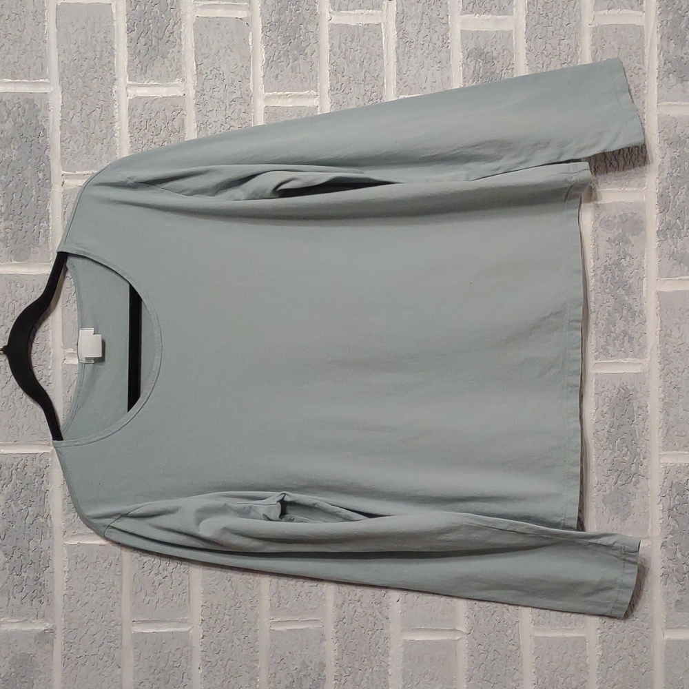 Flax 100% Cotton Women's Light Blue Long Sleeve Round Neck Pullover Shirt Large - Picture 9 of 10